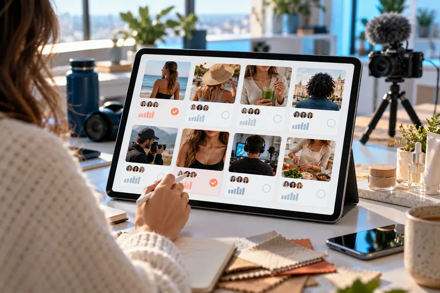 Influencer search results with profile cards
