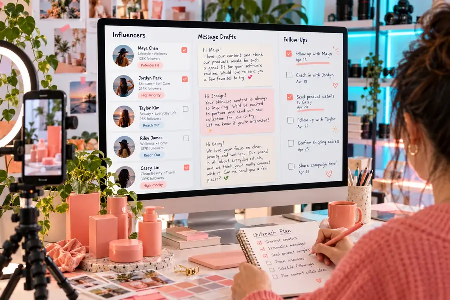 Influencer outreach interface with message notes